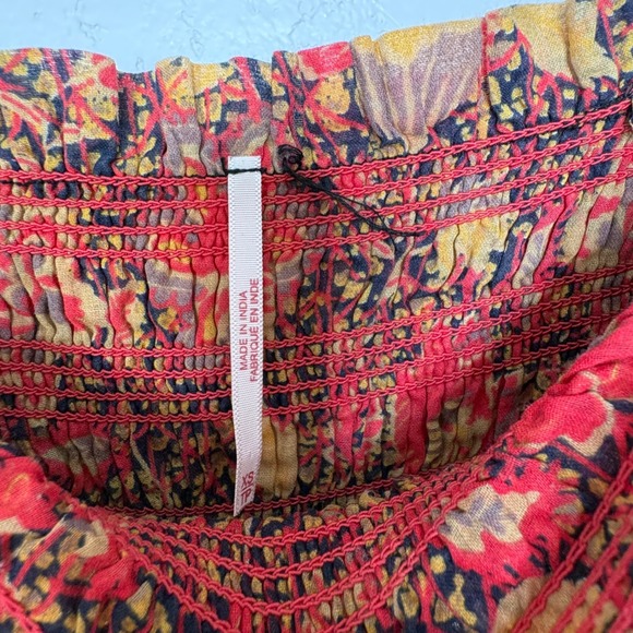 Free People Getaway Red Floral Print Tiered Maxi Dress Smocked XS - Picture 9 of 10